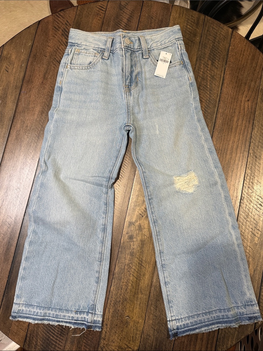 Old Navy Girls Size 7 Baggy Wide-Leg Jeans Light Wash Distressed NWT